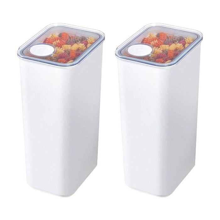 2PK iDesign Crisp Plastic Pouring Food Canister w/ Airtight Lid White - XL