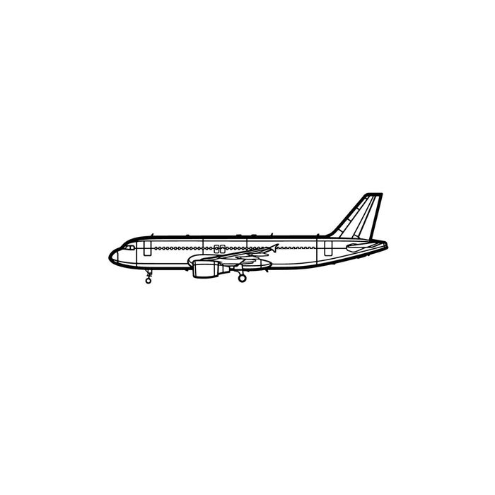 Ignite Laser Airbus A320 - CFM56 Powered Narrowbody Jet Silhouette Metal Wall Art Coated Black 15.7 inch - 40 cm