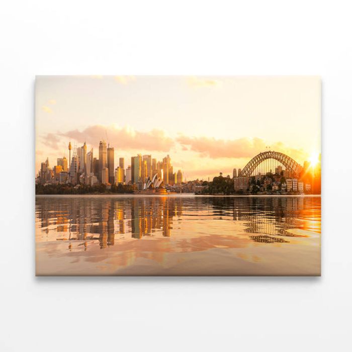 Sydney Harbour Sunrise with Opera House and Harbour Bridge  Print 100% Australian Made 150 x 100cm  (Stretched)