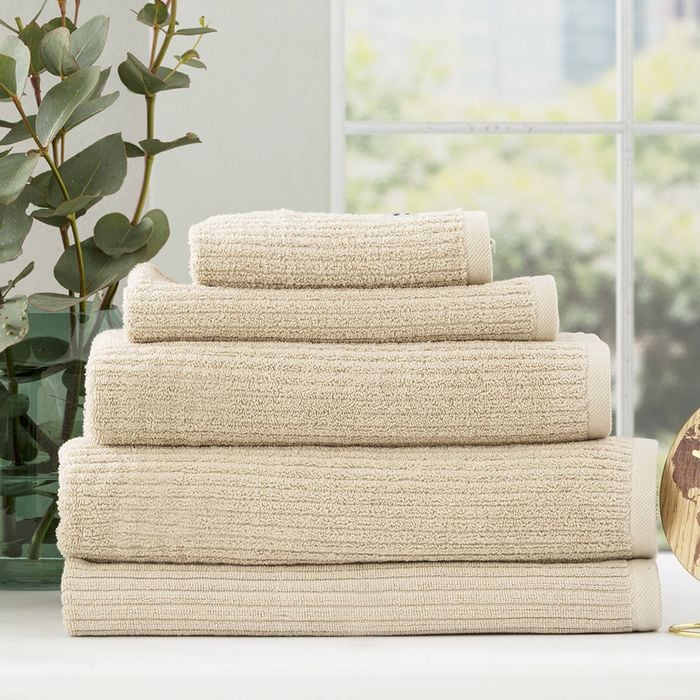 5pc Renee Taylor Cobblestone 650gsm Cotton Ribbed Towel Stone