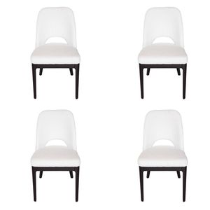 SK Designer Living | Pack of 4 | Maribel Upholstered Boucle Dining Chair | Black Legs - White Bouclé