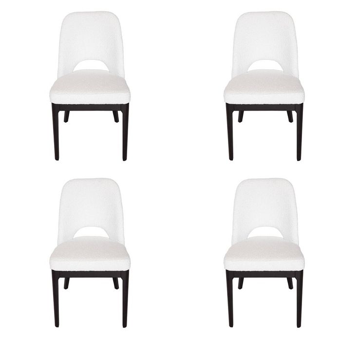 SK Designer Living | Pack of 4 | Maribel Upholstered Boucle Dining Chair | Black Legs - White Bouclé