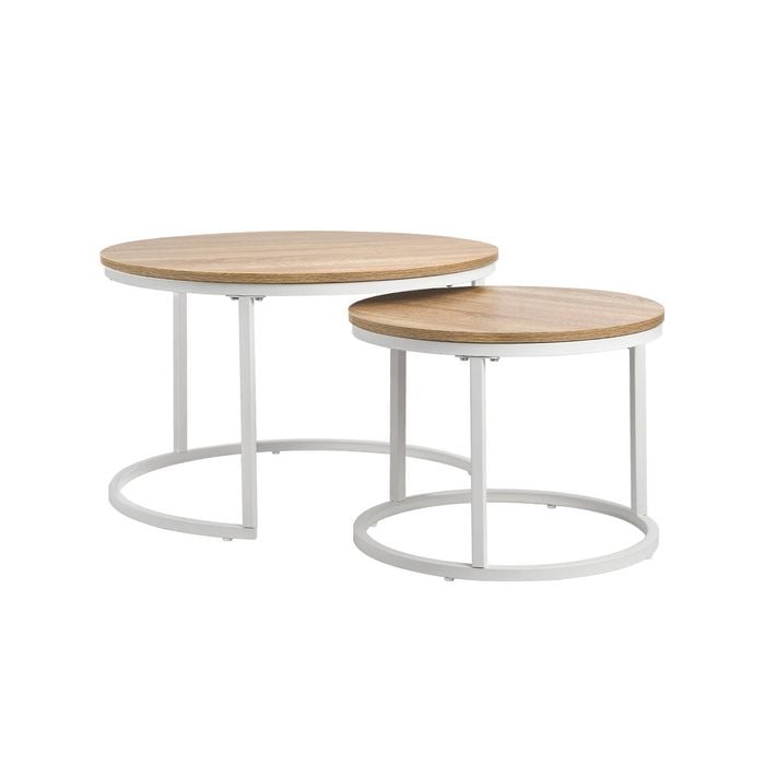 Oikiture Set of 2 Coffee Table Natural and White