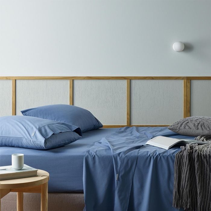 Bianca Natural Sleep Recycled Cotton/Bamboo Sheet w/ Pillowcase Blue Queen Bed