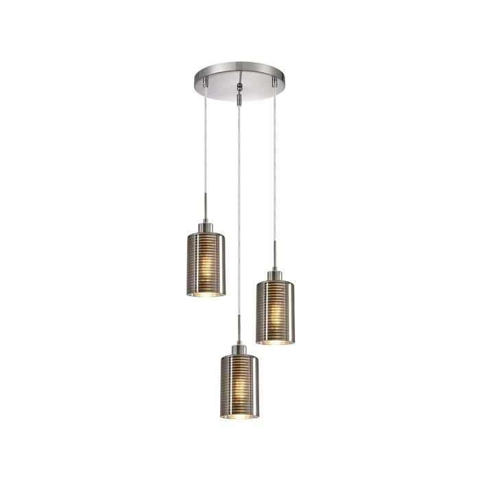 CLA Lighting ESPEJO1 Interior Iron & Chrome Glass with Line Effect Oblong Pendant Light- 3 lits Round