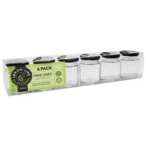 6PK Lemon & Lime Glass Hexagonal Jar 95Ml Black Lid