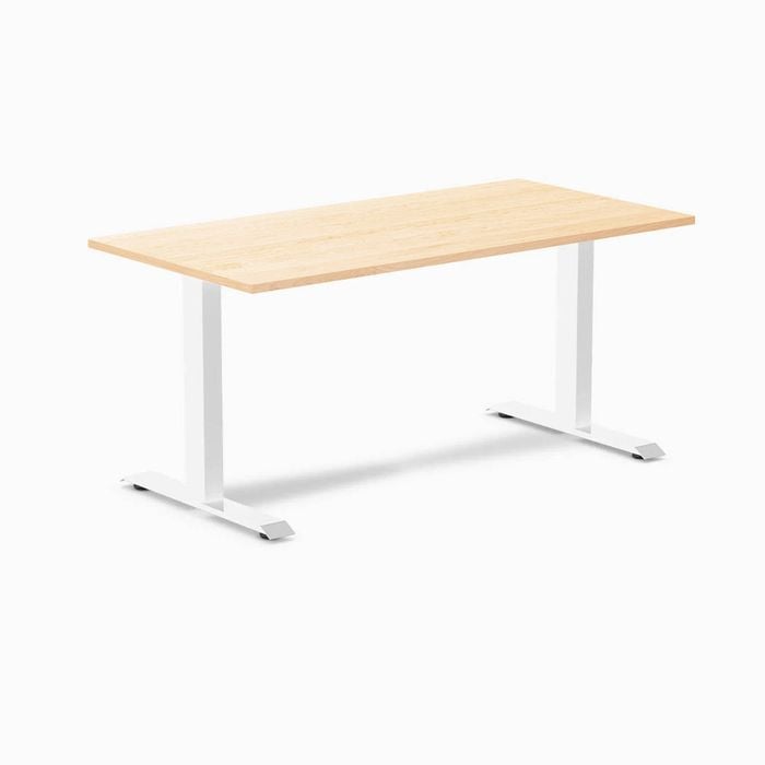 Desky Fixed Height Maple Hardwood Desk 150x75cm White Leg