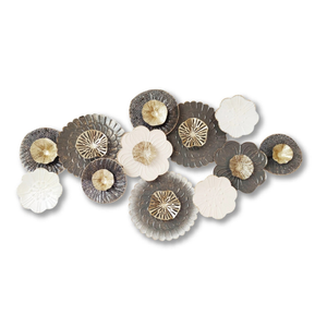 P&P Gold, Grey & White Textured Metal Wall Art - Modern Flower Petal Cluster