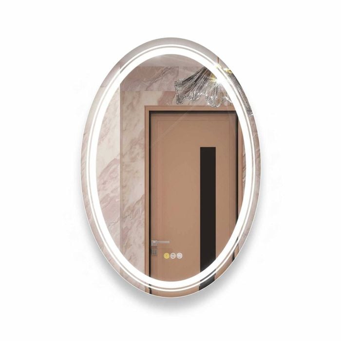 P&P Silver Oval LED Bathroom Mirror Front Backlit Anti Fog Dimmable