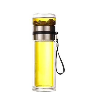 Catzon 350ml Double Wall Glass Water Bottle With Tea Infuser Great For Travel