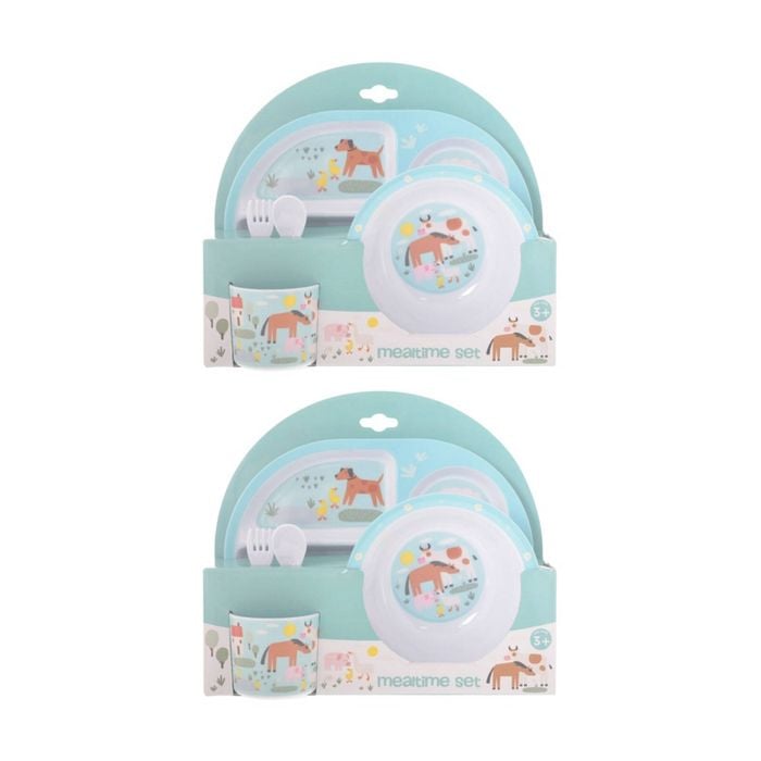2pk Gibson Gifts Farm Blue Kids Meal Dinner Set Melamine Plate Bowl Cup Cutlery