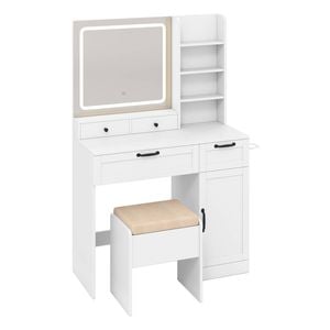 Costway Mirror Vanity Set W/charging Station Dressing Table Chair