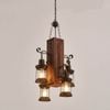 LumenSphere Belic 4-Light Retro Wood Pendant - Black Finish, Natural Wood Accents, E27 Base