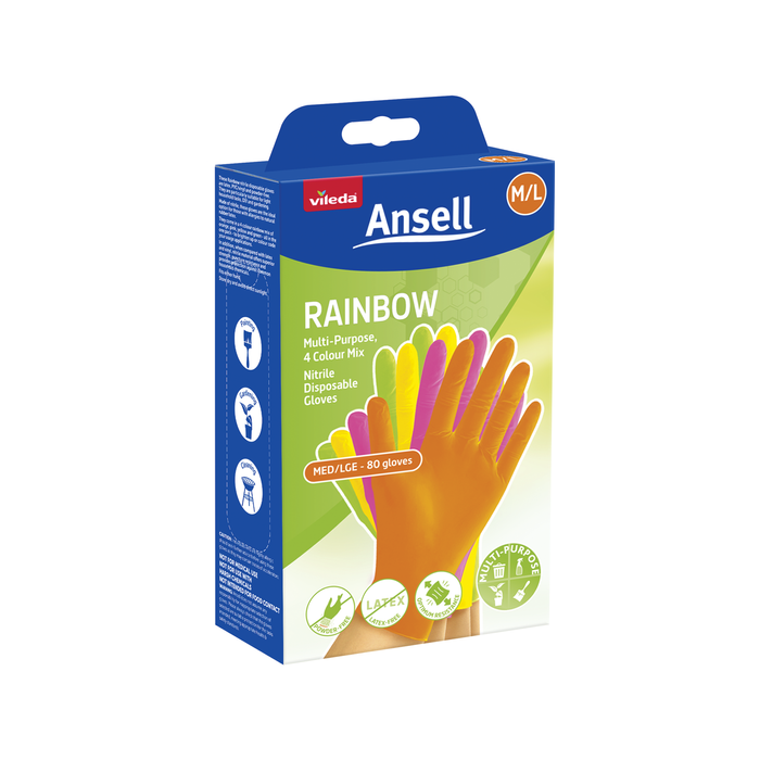 Vileda Ansell Rainbow Nitrile Gloves 80PK - M/L