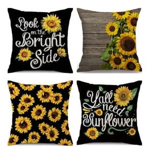 Catzon 4 Pcs Autumn Throw Pillow Covers Linen Thanksgiving Day Decor-Set 2