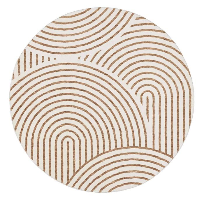 Loopsie-120cm X 120cm-abel Brown And Cream Geometric Washable Round Rug