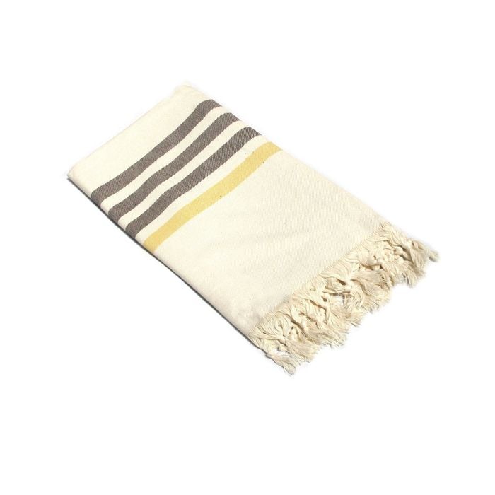100% Cotton Fringe Turkish Towel 100 x 180 + 10cm Wide Stripes Chocolate Yellow