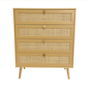 Foret Rattan 4 Chest Of Drawers Dresser Storage Cabinet Lowboy Bedroom Natural