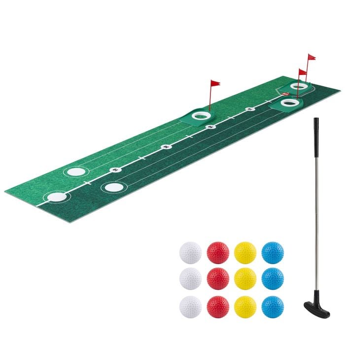 Keezi Kids Golf Putting Game Set with Golf Club, Putting Mat, 12 Balls & 3 Target Holes, Ages 3-8