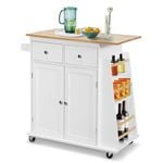 Costway Kitchen Island Rolling Trolley Cart 2-Door Cabinet White