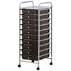 10 Tier Black Plastic Storage With Metal Trolley Shelf And Slide-out Drawers
