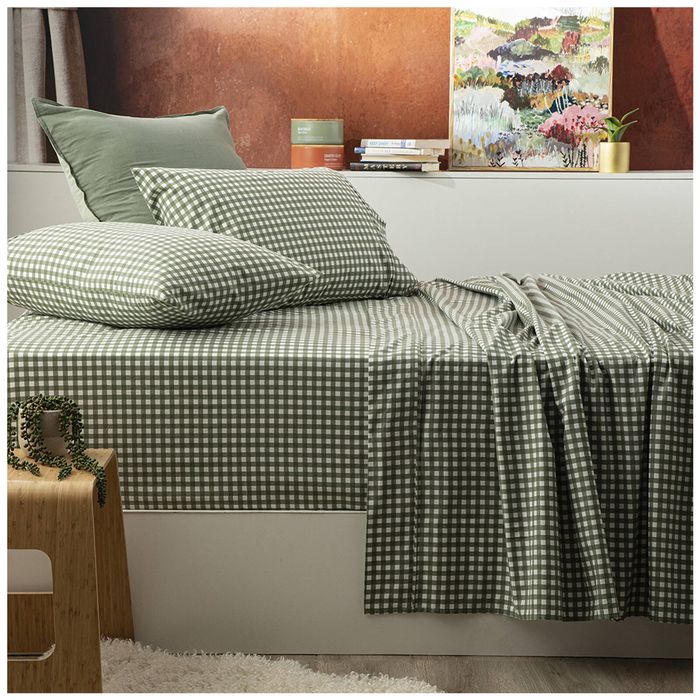 Park Avenue Single Flannelette Fitted Sheet Set 175GSM Egyptian Cotton Gingham