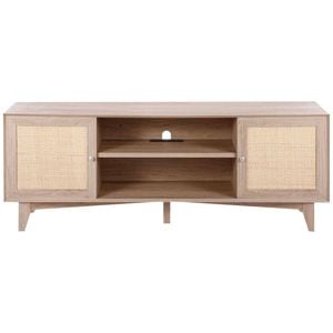 P&P Oak Rattan TV Stand 75 Inch Boho Entertainment Unit with Power Outlet