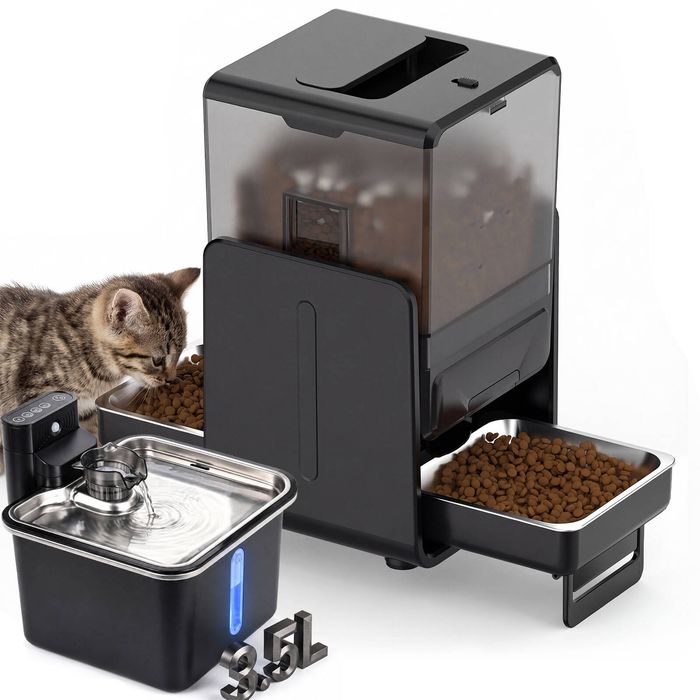 Advwin Automatic Adjustable‑Height 5L Pet Feeder & 3.5L Cordless Pet Water Dispenser