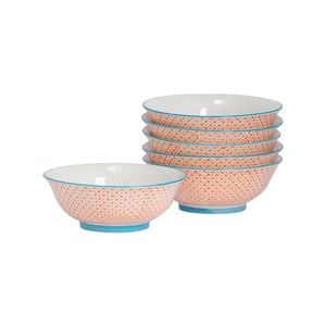 Nicola Spring Japanese Hand Printed Ramen Noodle Soup Bowls - Large 20cm Serving Bowls - Set of 6
