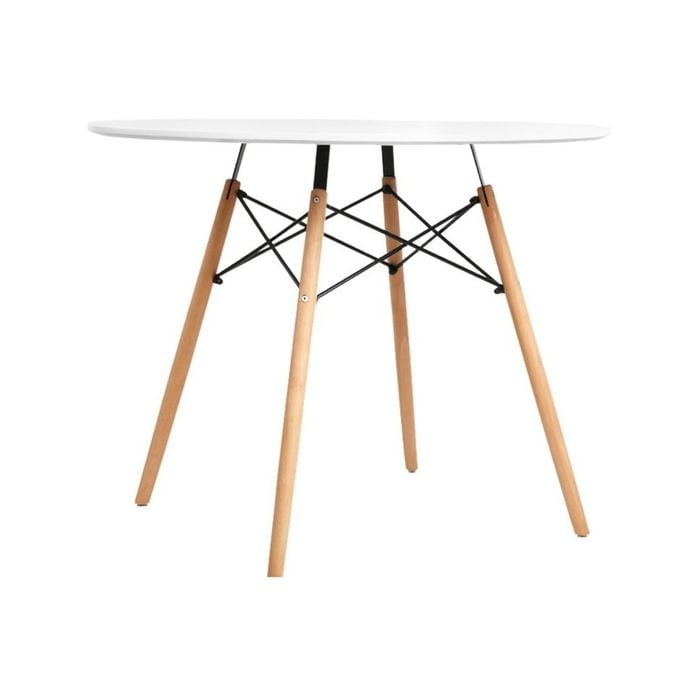 Artiss 0.9M Beech Wood Legs Dining Table Round White