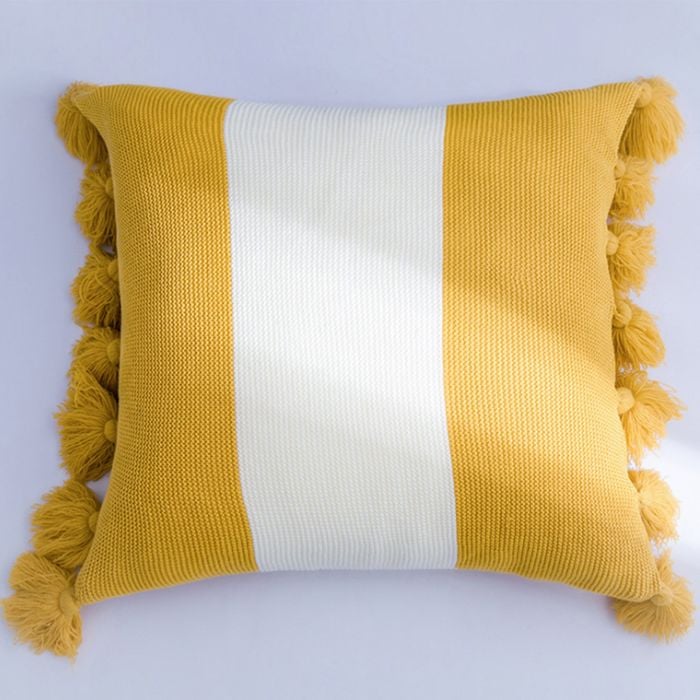 CottonMore Tassel Acrylic Knitted Cushion Cover 45x45cm Camel