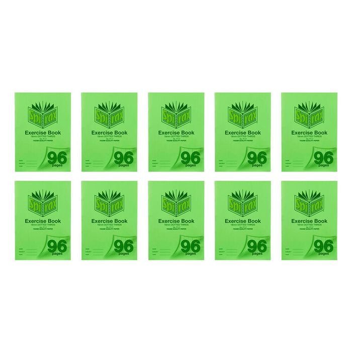 10x Spirax P117 Pp Cover Exercise Book A4 96 Pages 18mm Dotted Thirds Green