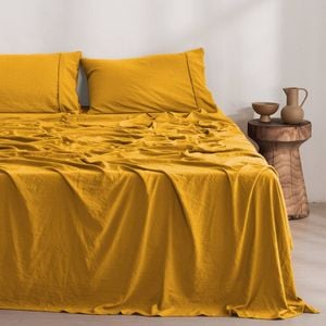 Dreamaker Superfine Washed Microfibre Sheet Set Mustard Single Bed