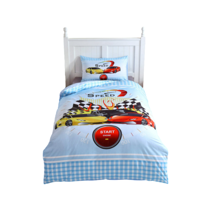 Single Size Kids Cotton Bedding Quilt Cover with Pillow Case - Yellow Red Car