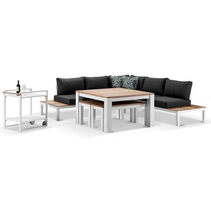 Nova Outdoor Aluminium Lounge & Dining Setting W/ Bar Cart