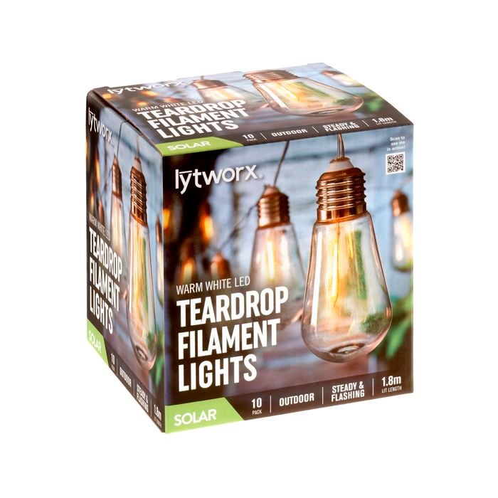 Lytworx Warm White Solar Teardrop Filament Lights - 10 Pack