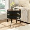 Homfurn Round Nightstand With 2 Drawers, Mid-century Modern End Table With Brown Wood Grain Mdf Top, Black