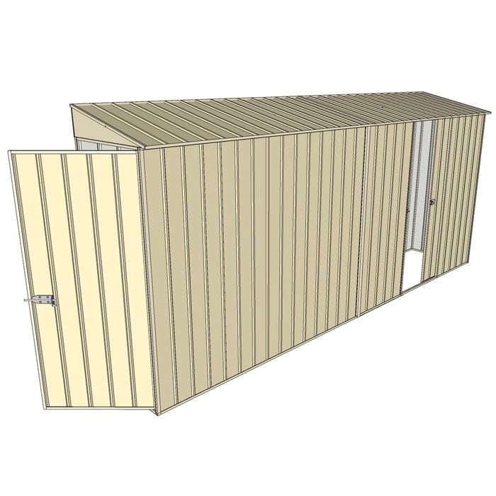 Build-a-Shed 0.8 x 4.5 x 2m Skillion Single Hinged Door Shed with Single Sliding Side Door - Cream