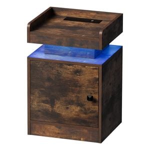 Oikiture Bedside Table LED Nightstand USB Charging Station Side Table Natural