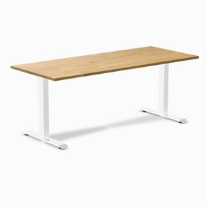 Desky Fixed Height Light Oak Rubberwood Desk 180x75cm White Leg