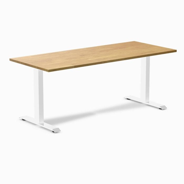 Desky Fixed Height Light Oak Rubberwood Desk 180x75cm White Leg