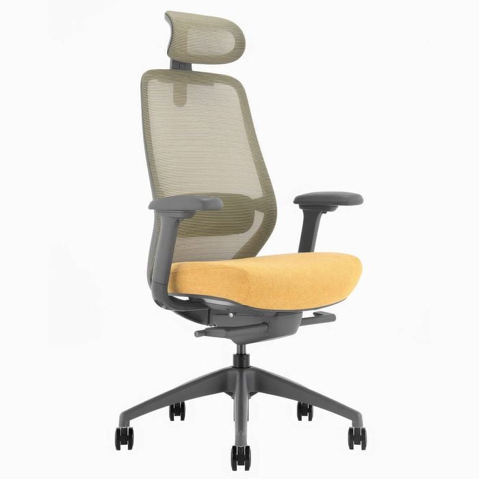 Desky CoilFlex Ergonomic Office Chair - Yellow and Grey with Headrest