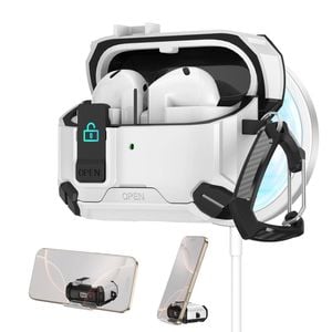 For Galaxy Buds 3 / 3 Pro Case with Lock Lid & Stand, Shockproof Protective Cover (White)