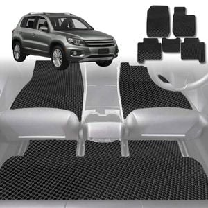 6D Diamond Car Floor Mats for VolksWagen Tiguan 2008-2016-Full Set-Black-Outback GT