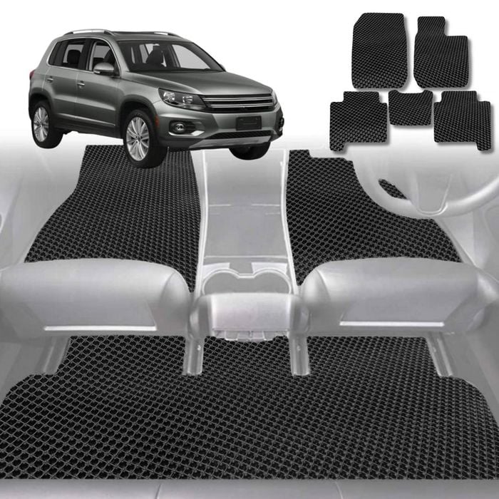6D Diamond Car Floor Mats for VolksWagen Tiguan 2008-2016-Full Set-Black-Outback GT