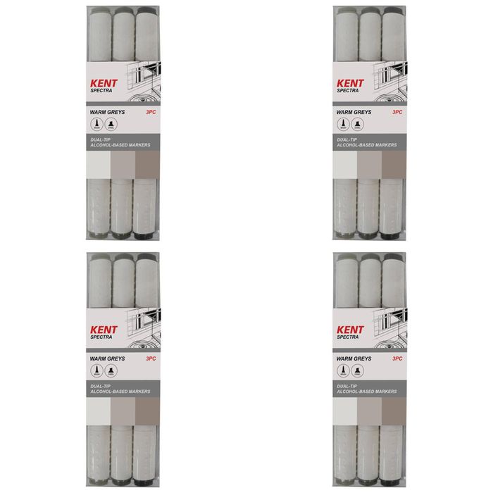 4x 3pc Kent Spectra Graphic Markers Brush Chisel Nib Drawing/design  Warm Grey