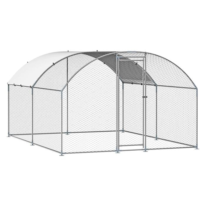 VEVOR 300x400x200cm Metal Chicken Coop with Cover Spire Roof Security Lock for Farm
