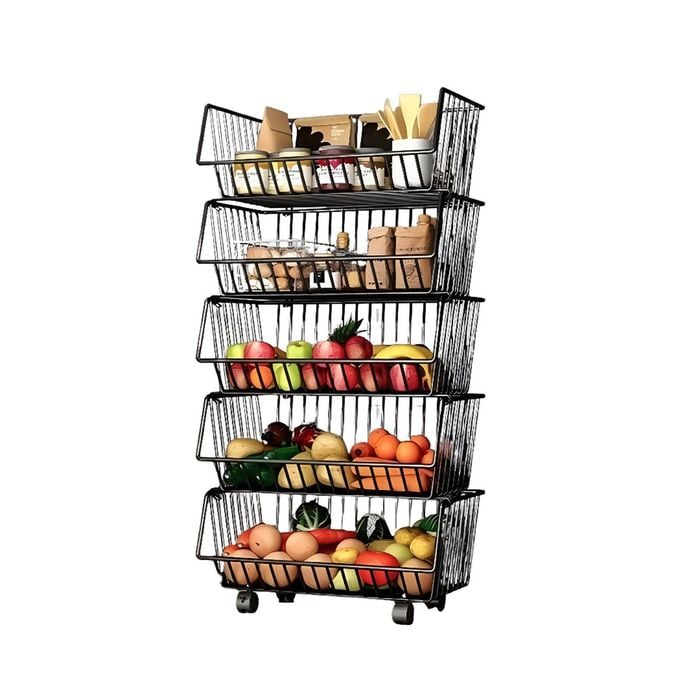 CARLA HOME Metal 5-Tier Rolling Vegetable and Fruit Basket Cart Stand for Kitchen