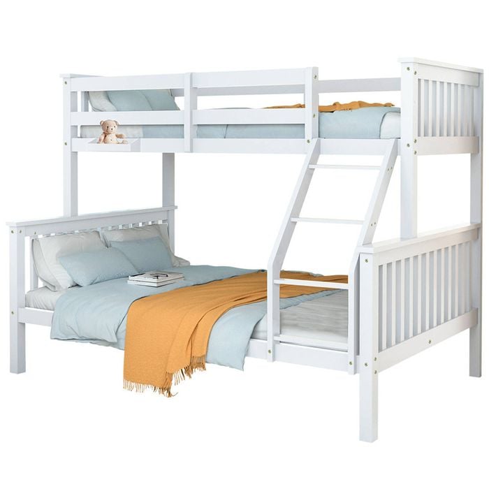 Kingston Slumber Single Over Double Wooden Bunk Bed Frame, Triple Solid Pine 2-in-1 Modular Design, Converts to 2 Beds, White