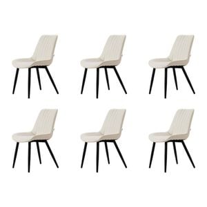 Familand Dining Chairs Set of 6 Padded Seat Kitchen Living Room Chair Leather in Cream